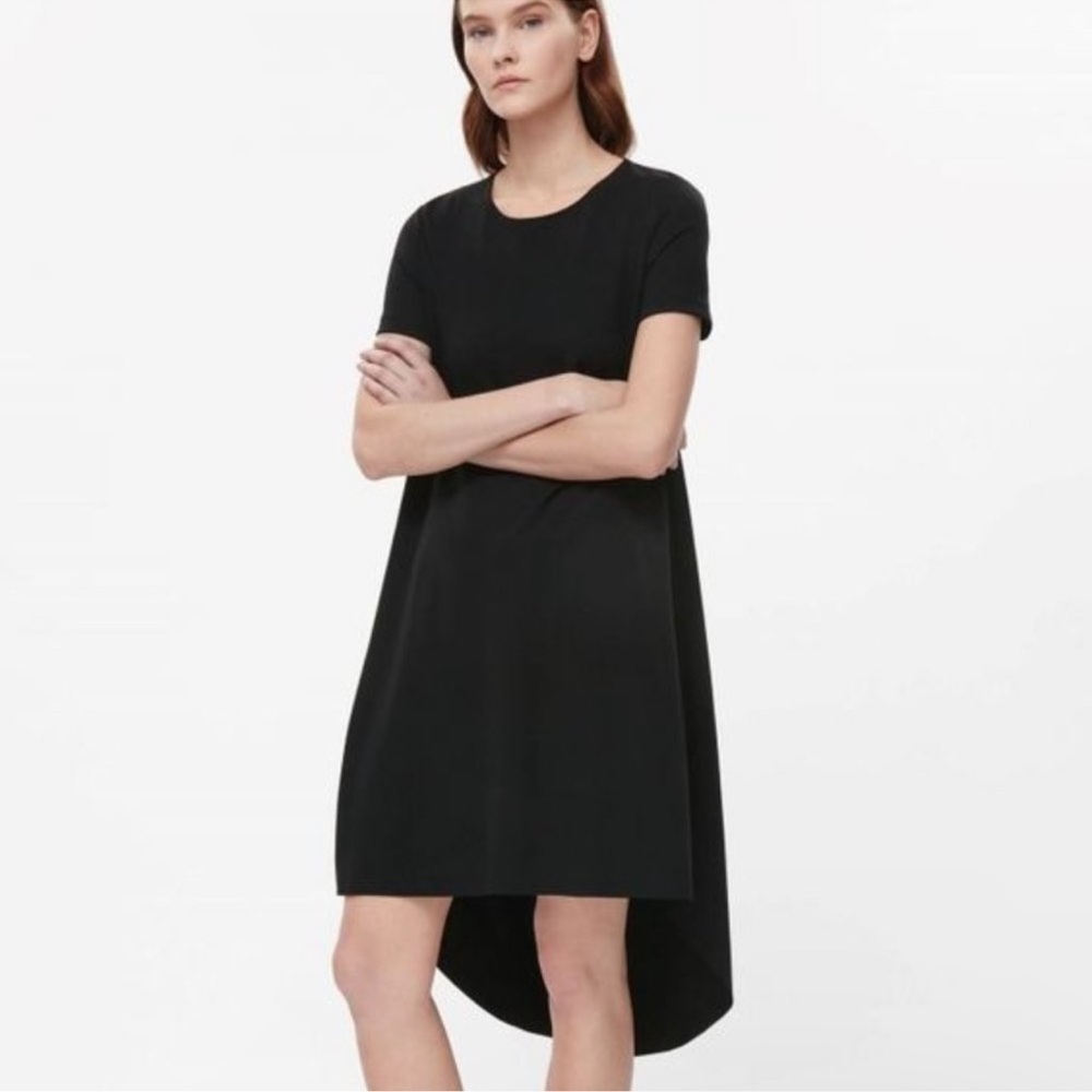 COS Asymmetrical Hem High Low Dress Solid Black Side Pleated Size M Women’s